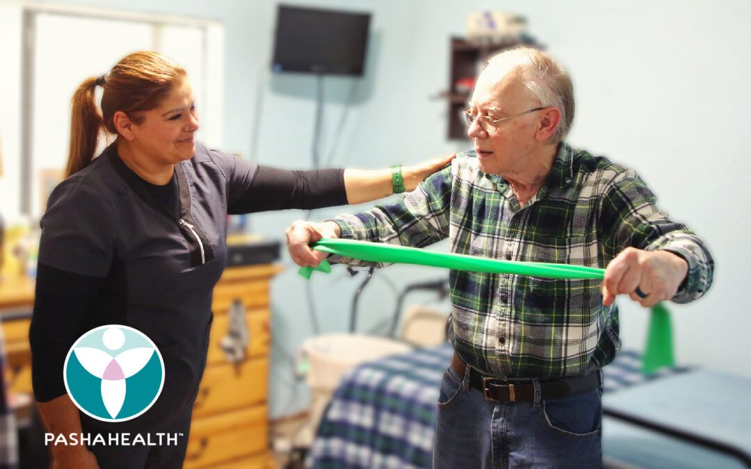 A Pasha Health home care expert working with a client on strength and mobility.