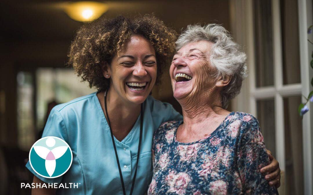Two people laughing