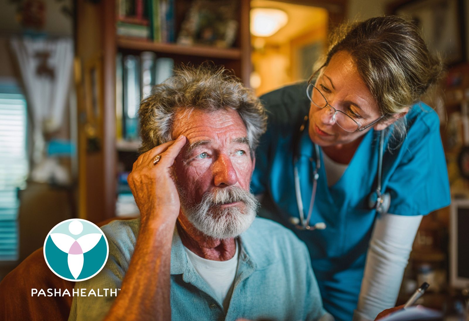 Pasha Health in-home caregiver helping a man with dementia