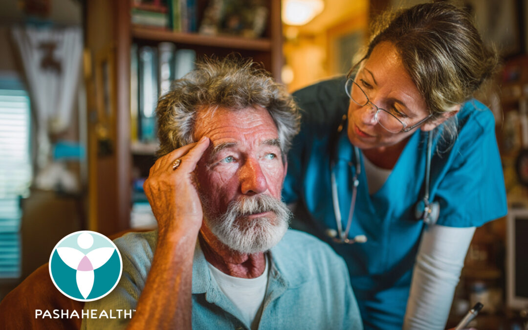 Pasha Health in-home caregiver helping a man with dementia